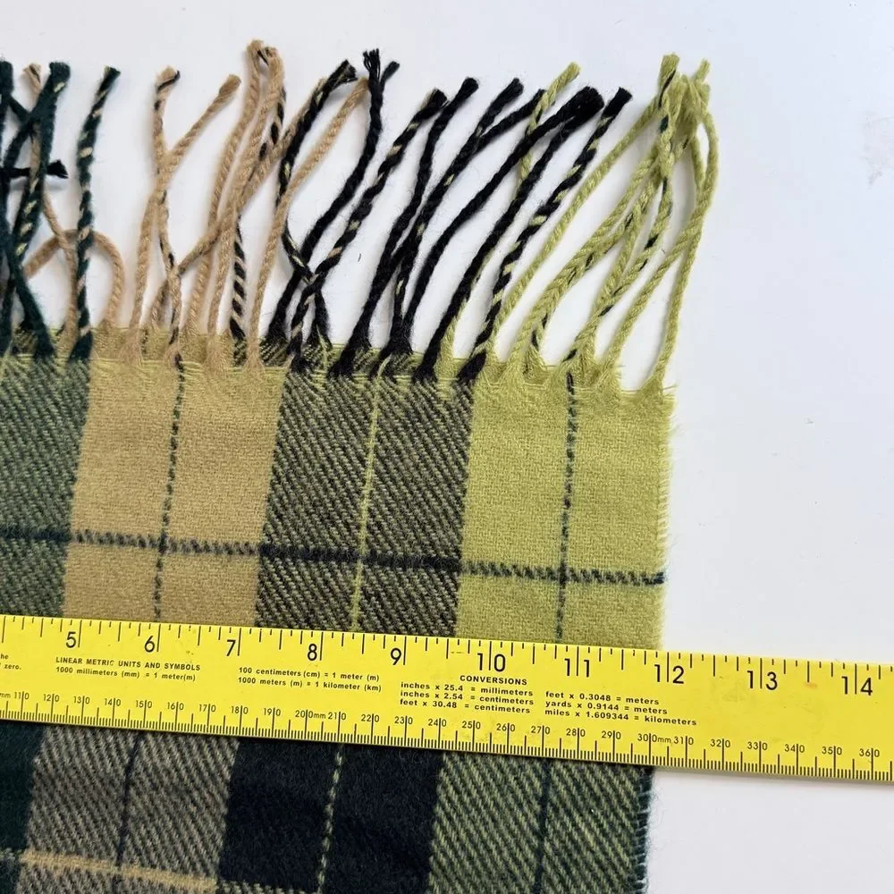 Givenchy Green Black Plaid Cashmere Blend Scarf 50”